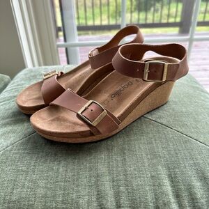 Papillio Birkenstock Soley black leather cork wedge heel sandal 41 EU 10/10.5 US